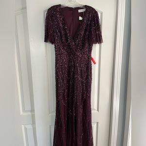 Beaded Leaves butterfly sleeve Mac Duggal gown